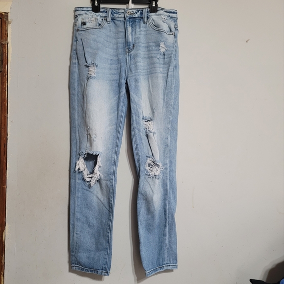 KanCan Denim - KanCan Women's Blue Distressed Jeans SZ 7 27 Stretchy Boyfriend Straight Leg